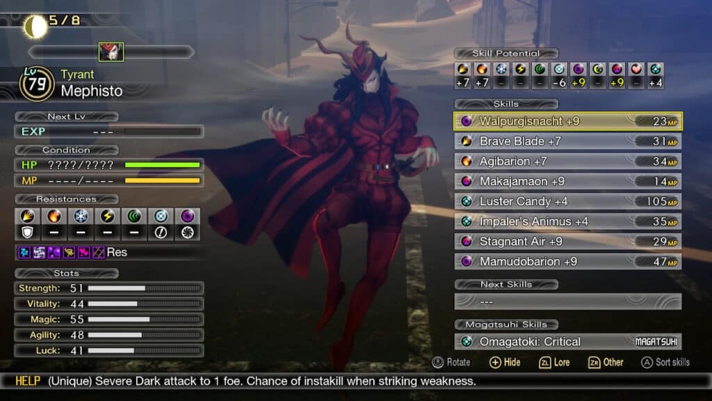 How to defeat Mephisto in Shin Megami Tensei V - Stats